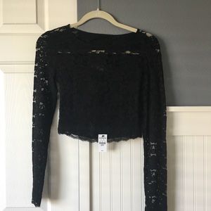 Express Long Sleeve Lace Crop Top - Black